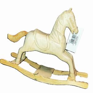 1 OOAK New Wood Carved  Rocking Horse Unfinished Craft  H9.5” x L11” x 2”
